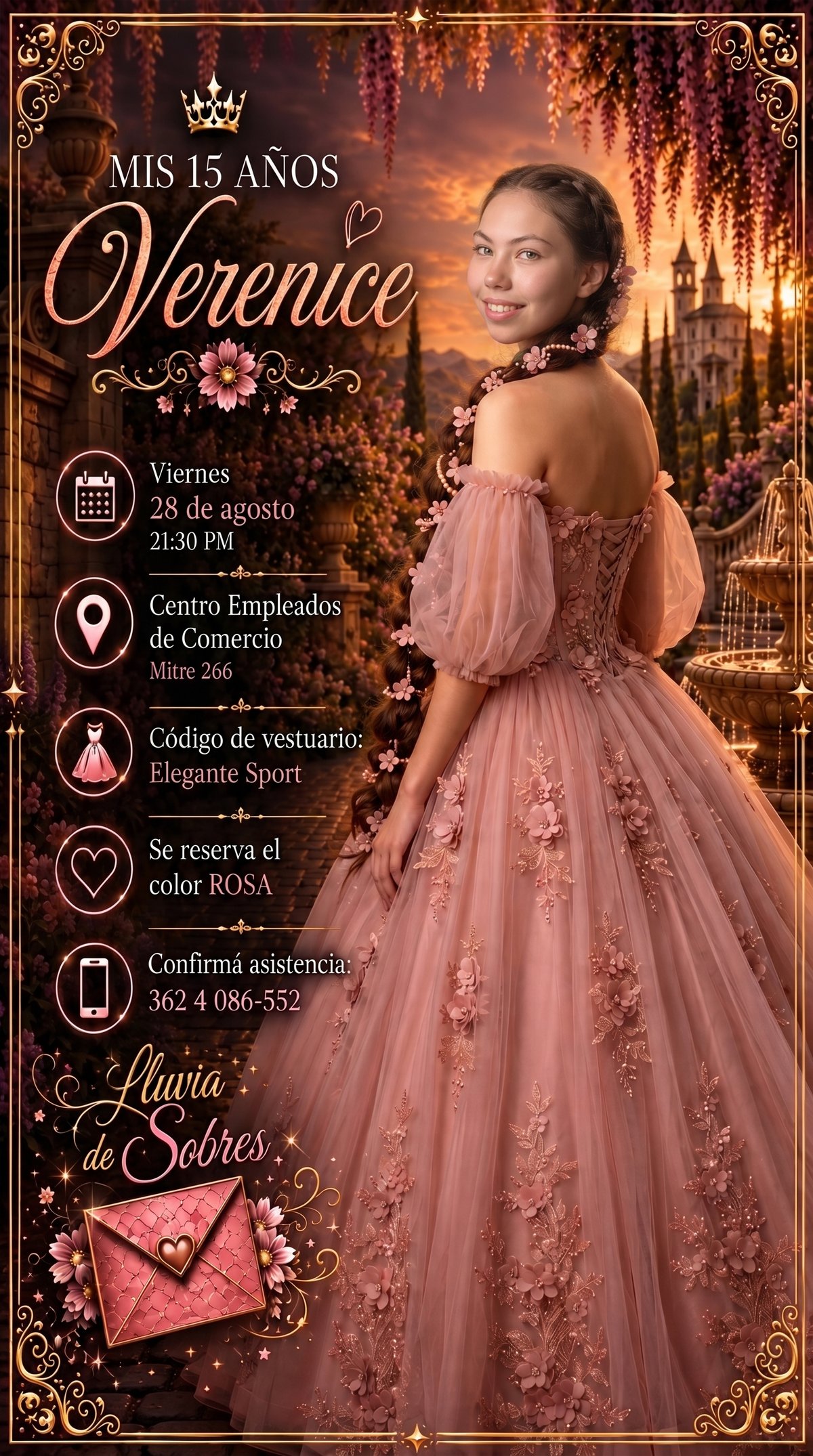 Tarjeta de invitación a los 15 años de Verenice